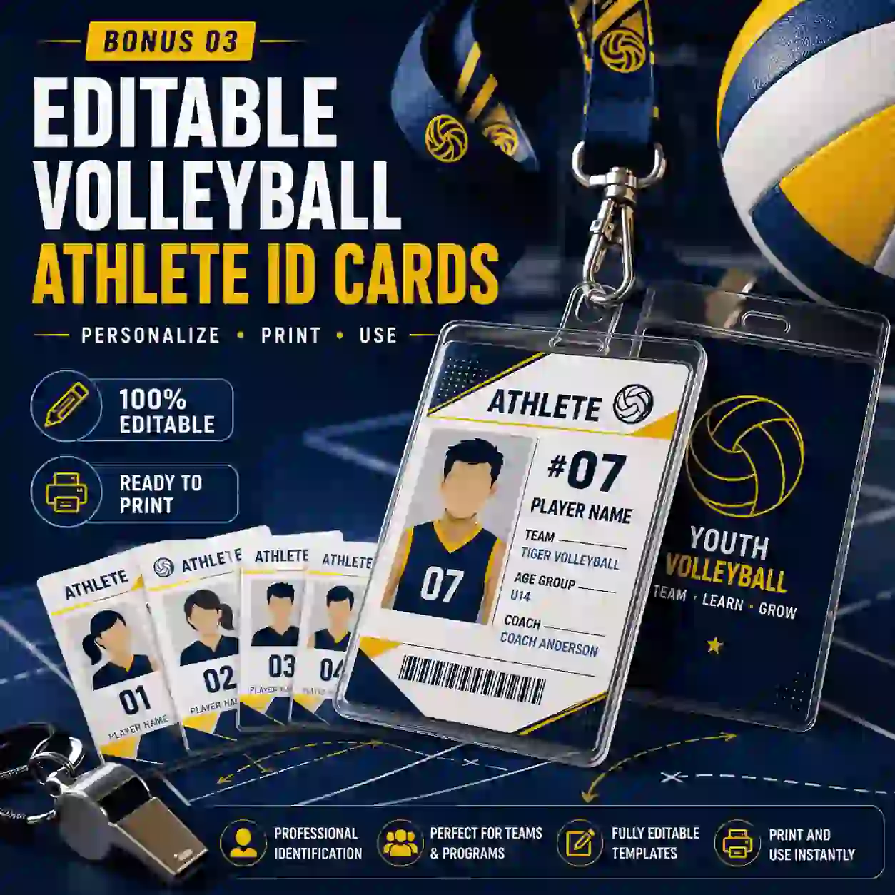 Bonus 3 — Editable Volleyball Athlete ID Cards